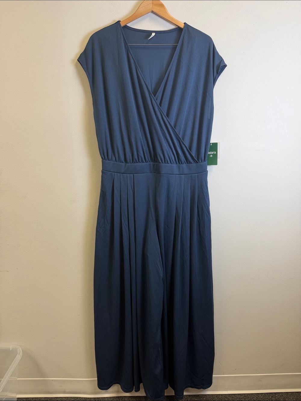 V Neck Short Sleeve Side Pocket Wide Leg Flowy Waffle Casual Jumpsuit